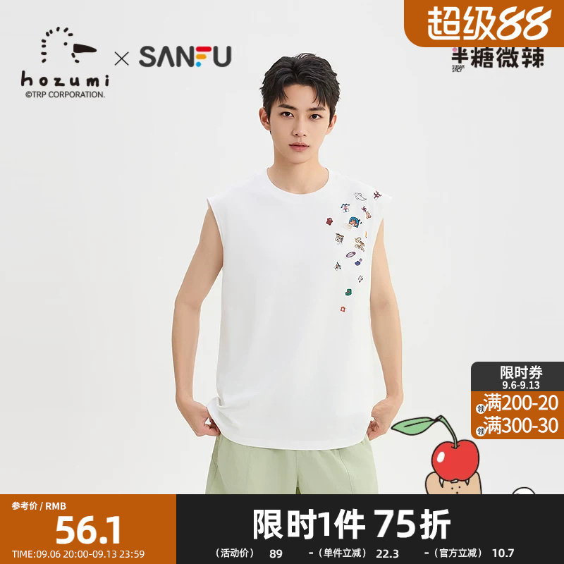三福2026夏季男士异位贴纸图案背心 休闲宽松圆领上衣526734