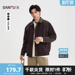 夹克 格子翻领工装 复古休闲宽松外套510334 男士 三福2026春季