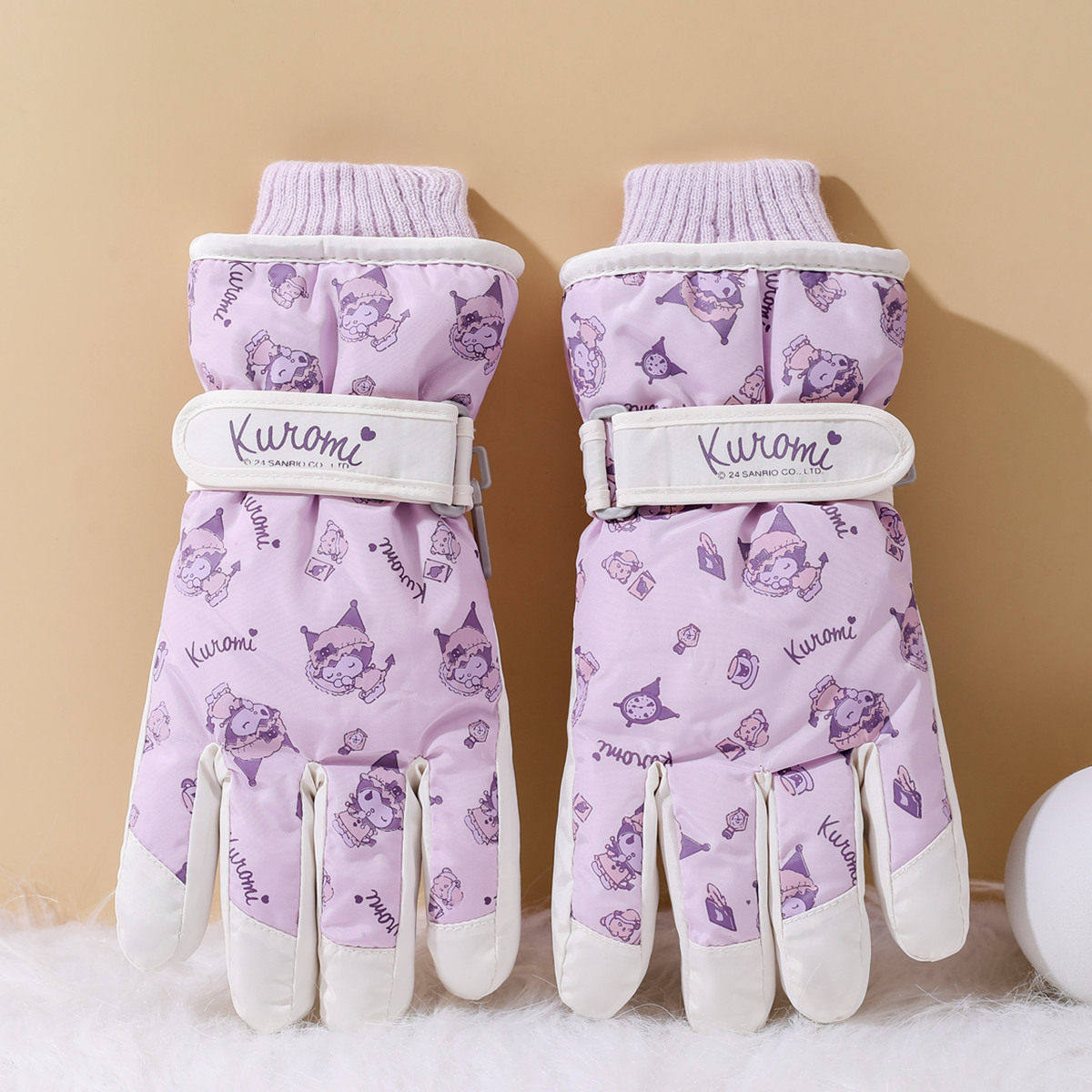 库洛米儿童滑雪专用手套冬季保暖三丽鸥2025新款女童户外玩雪防水