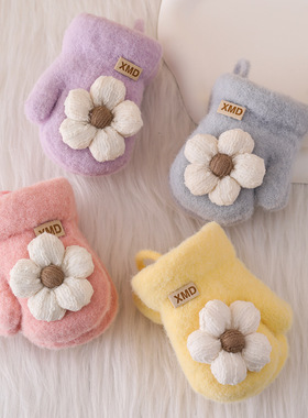 婴幼儿宝宝小手套女宝儿童冬季加厚加绒连指爬地防抓保暖防寒女童