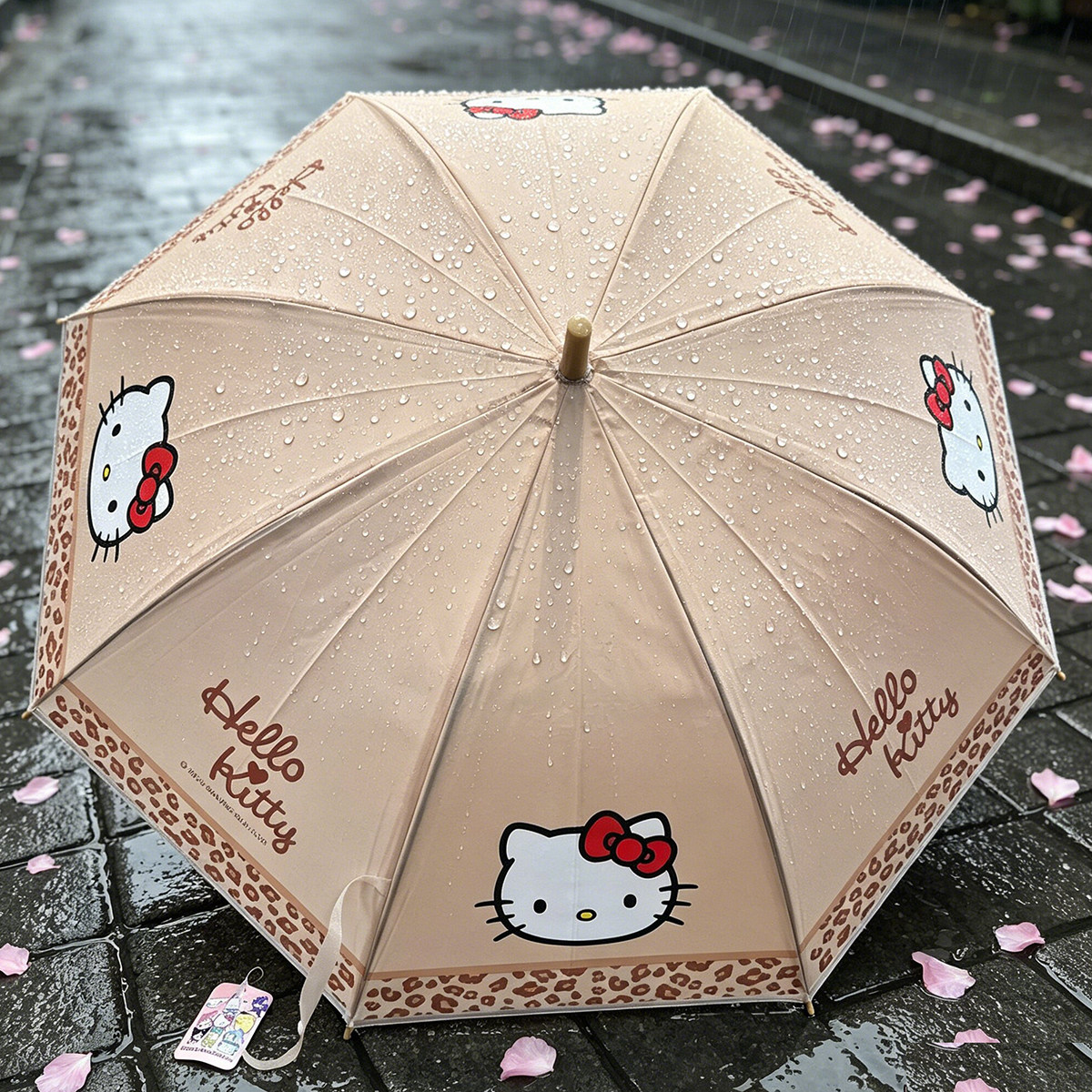 HelloKitty儿童雨伞女童豹纹直柄伞磨砂透明伞小学生上学专用女孩