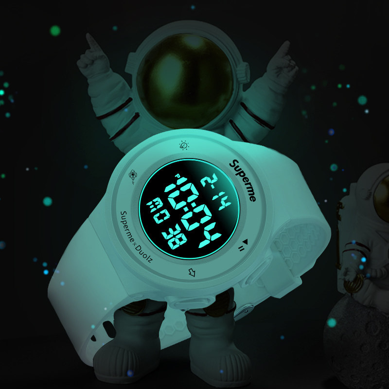 Superme联名手表女机械运动少女初高中学生防水太空人电子表男女