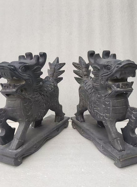 青石麒麟一对摆件招财纳福可定制