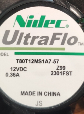 NIDEC投影仪风扇 8025 T80T12MS1A7-57 DC 12V 0.36A 80*80*25mm