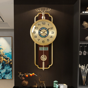 实木时钟挂墙表万年历铜挂表 高端新中式 钟表挂钟客厅家用轻奢中式
