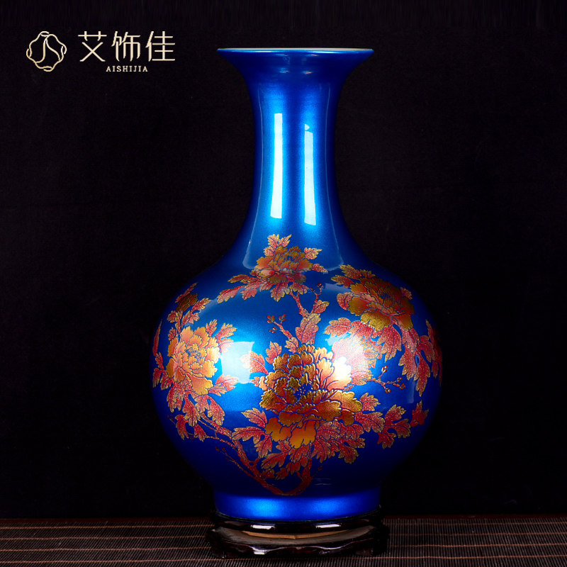 景德镇陶瓷器花瓶摆件水晶釉牡丹花插花新中式家居客厅装饰工艺品