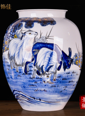艾饰佳景德镇陶瓷器大师手绘青花描金花瓶插花家居客厅新中式摆件