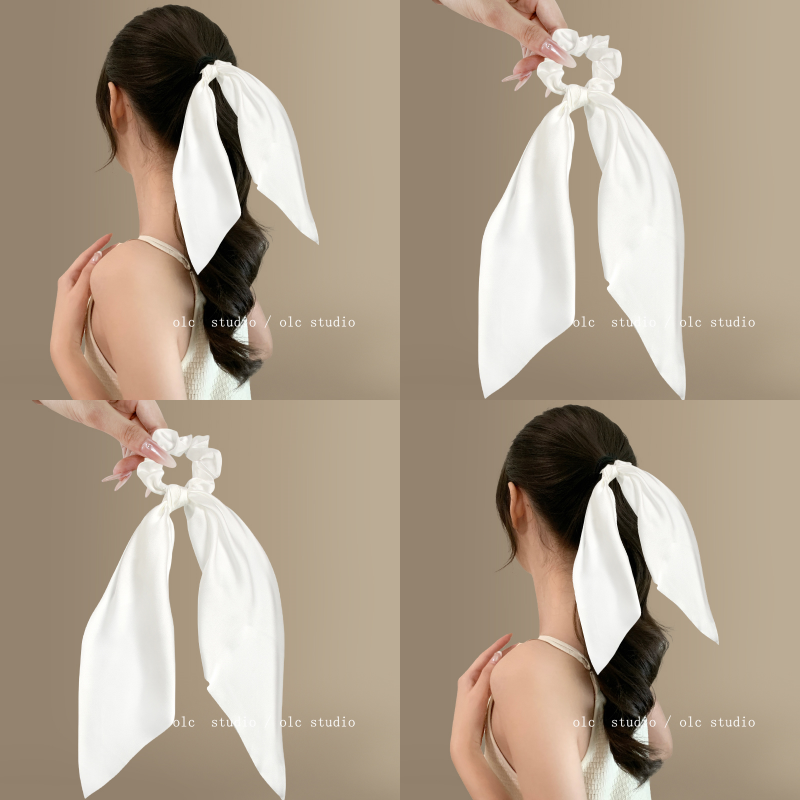 奶白月光！白色缎面打结大肠发圈