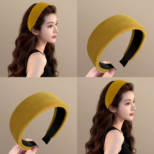 秋露吻枫~气质姜黄丝绒发箍氛围感显脸小宽边高颅顶发箍旅行发夹
