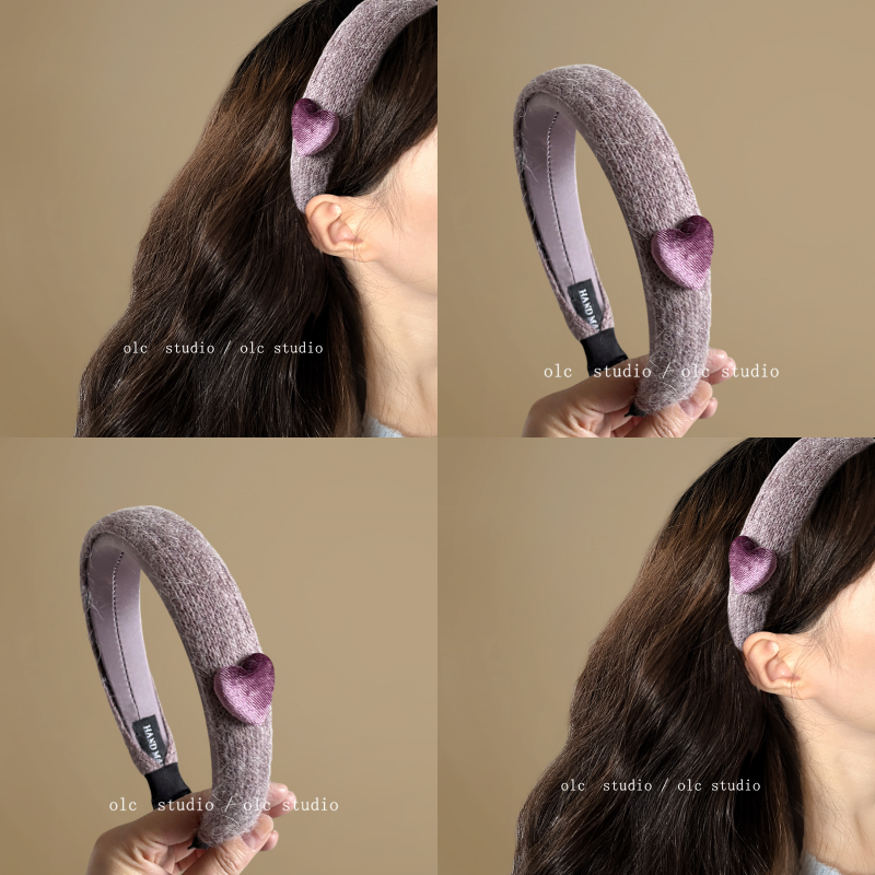 心动香芋紫~丝绒爱心毛线发箍