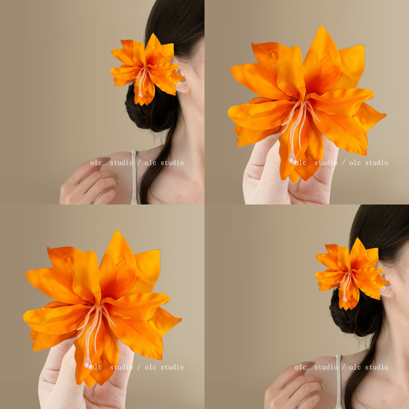 橘洲花园！明媚橘百合花朵发夹！海边度假风旅游头花发饰旅行边夹,户外/登山/野营/旅行用品,旅行发卡,淘宝优惠券,粉丝福利购,淘宝优惠卷