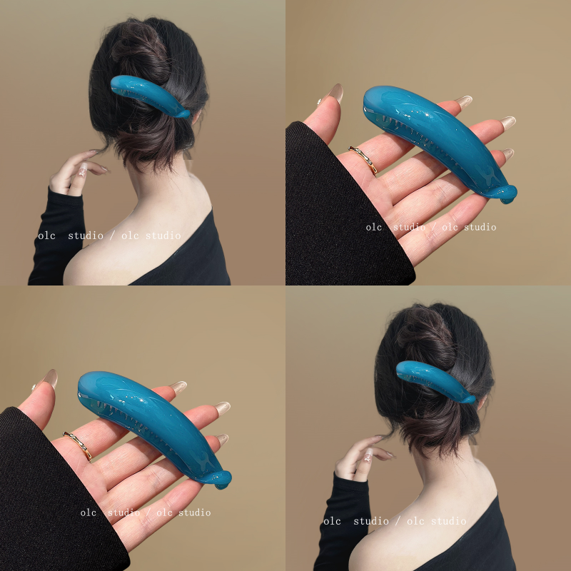 孔雀蓝色~气质发夹女后脑勺盘发