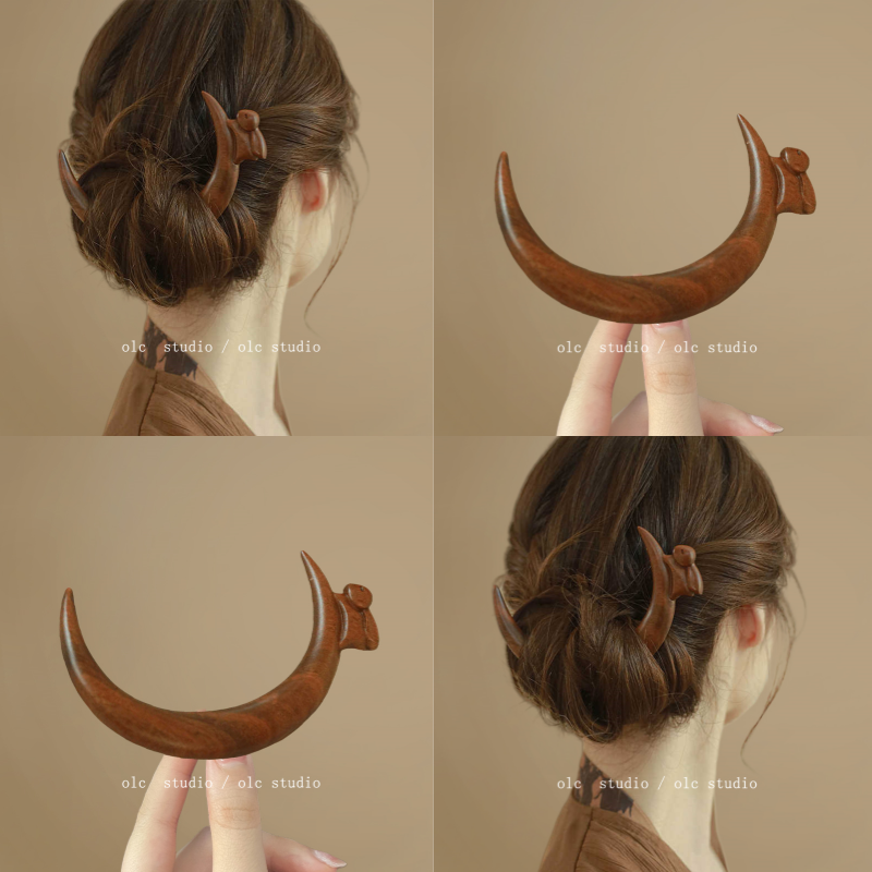 月是天上明！玄月兔檀木发簪！