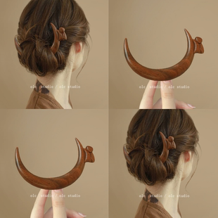 月是天上明!玄月兔檀木发簪!新中式簪子马面裙配饰女旅行发卡