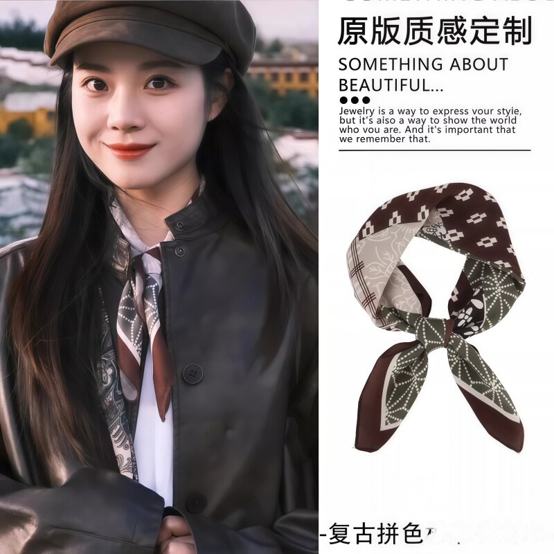 复古拼色棉麻小方巾女2026新款印花丝巾系脖旅游拍照丝带围脖领巾
