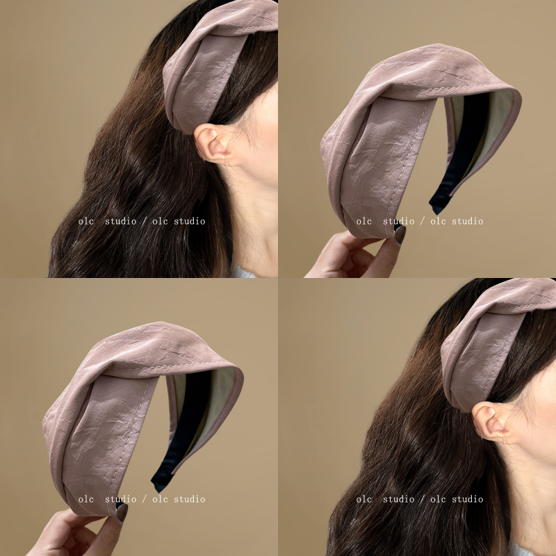 深竹叶青！藕粉皮质交叉打结发箍