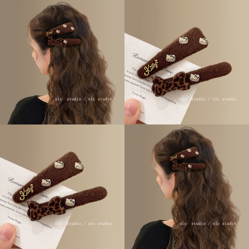 赫拉小猫！时髦可爱猫咪豹纹蝴蝶结侧边夹！刘海夹2025新款盘发器