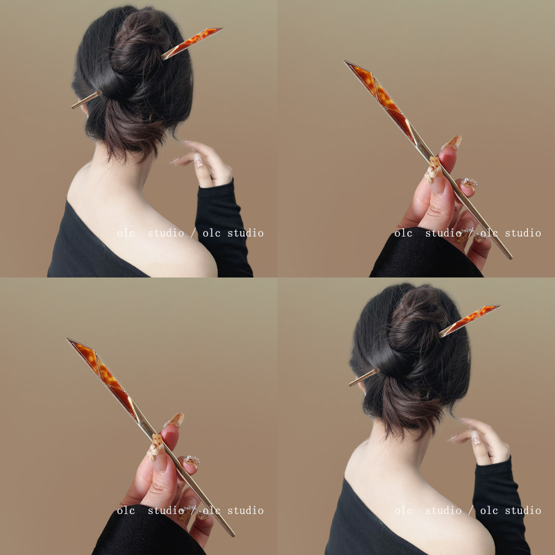 焦糖红茶~红色晕染金属发簪