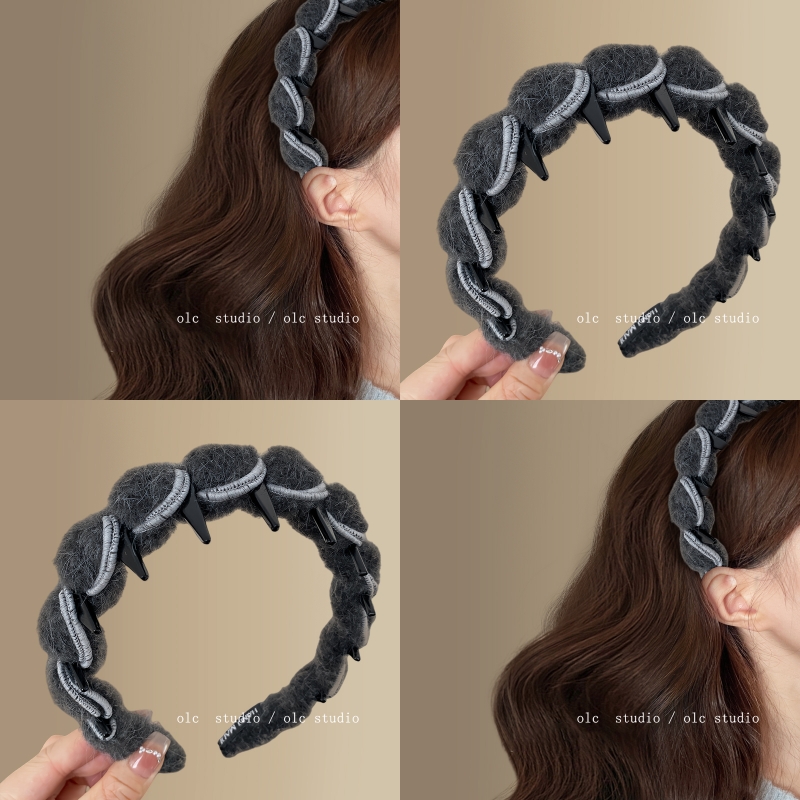 首尔冬日~气质灰毛绒波浪发箍