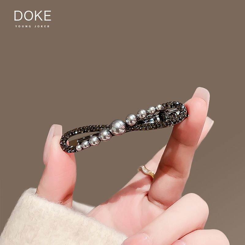 气质珍珠发卡女黑色蝴蝶结金属发夹高级感侧边夹刘海夹旅行发卡