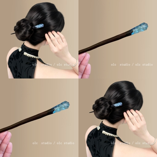 冰雪魔杖~黑色檀木发簪新中式氛围感盘发后脑勺簪子新年汉服配饰