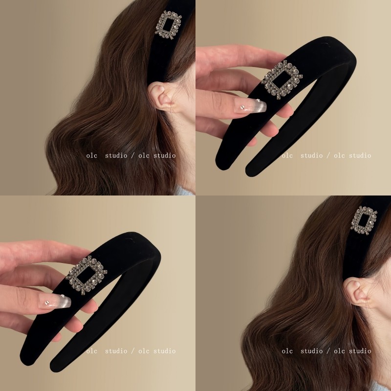 午夜华尔兹~法式黑丝绒方钻发箍女高级感轻奢复古气质头箍盘发器,家庭/个人清洁工具,盘发器,淘宝优惠券,粉丝福利购,淘宝优惠卷