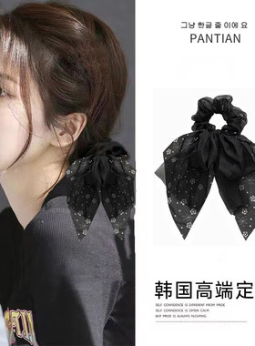雪纺网纱蝴蝶结飘带发圈~森系仙美发带女大肠发圈低马尾丝巾发绳