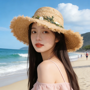 镂空拉菲草帽女夏季 海边沙滩度假拍照大檐防晒遮太阳帽子 2026新款