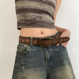 带高级感棕色 民族风皮带百搭配牛仔裤 美式 复古y2k腰带女2025新款