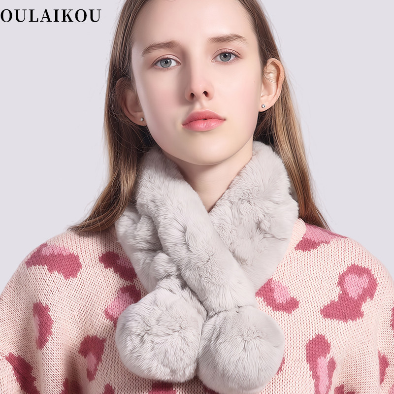 2025新款软糯仿獭兔毛围巾女球球保暖毛绒皮草濑兔毛围脖白色毛毛