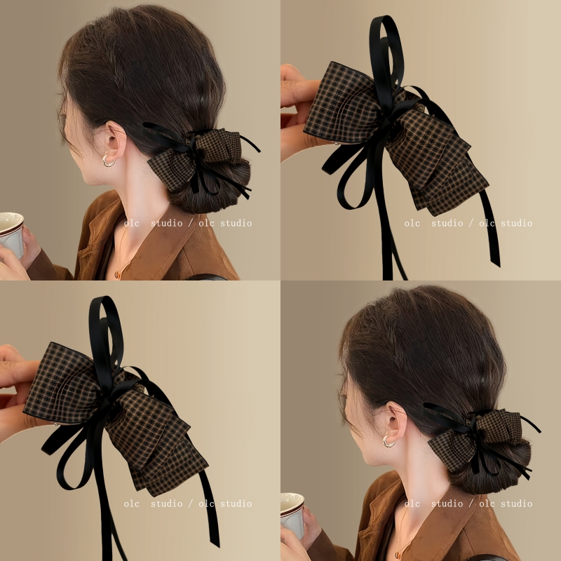 京都甜梦~韩国格纹蝴蝶结香蕉夹