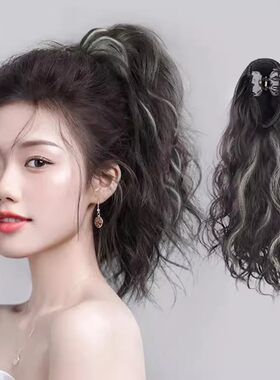 假发女马尾网红韩式抓夹梨花卷自然无痕仿真发短发高马尾麻花辫子