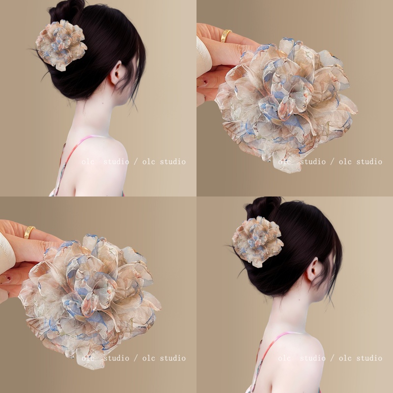 花开有期~晕染花朵抓夹女高级感