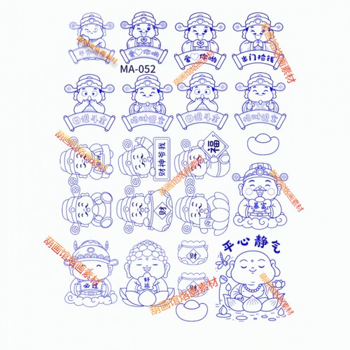 小图财神爷葫芦烙画转印贴纸