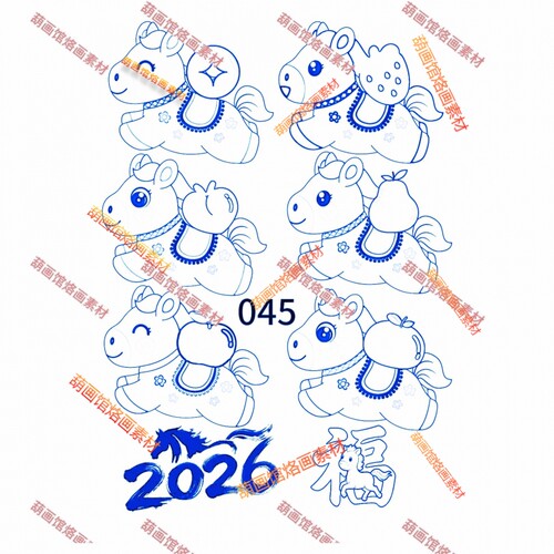 马年可爱线稿葫芦烙画转印纸