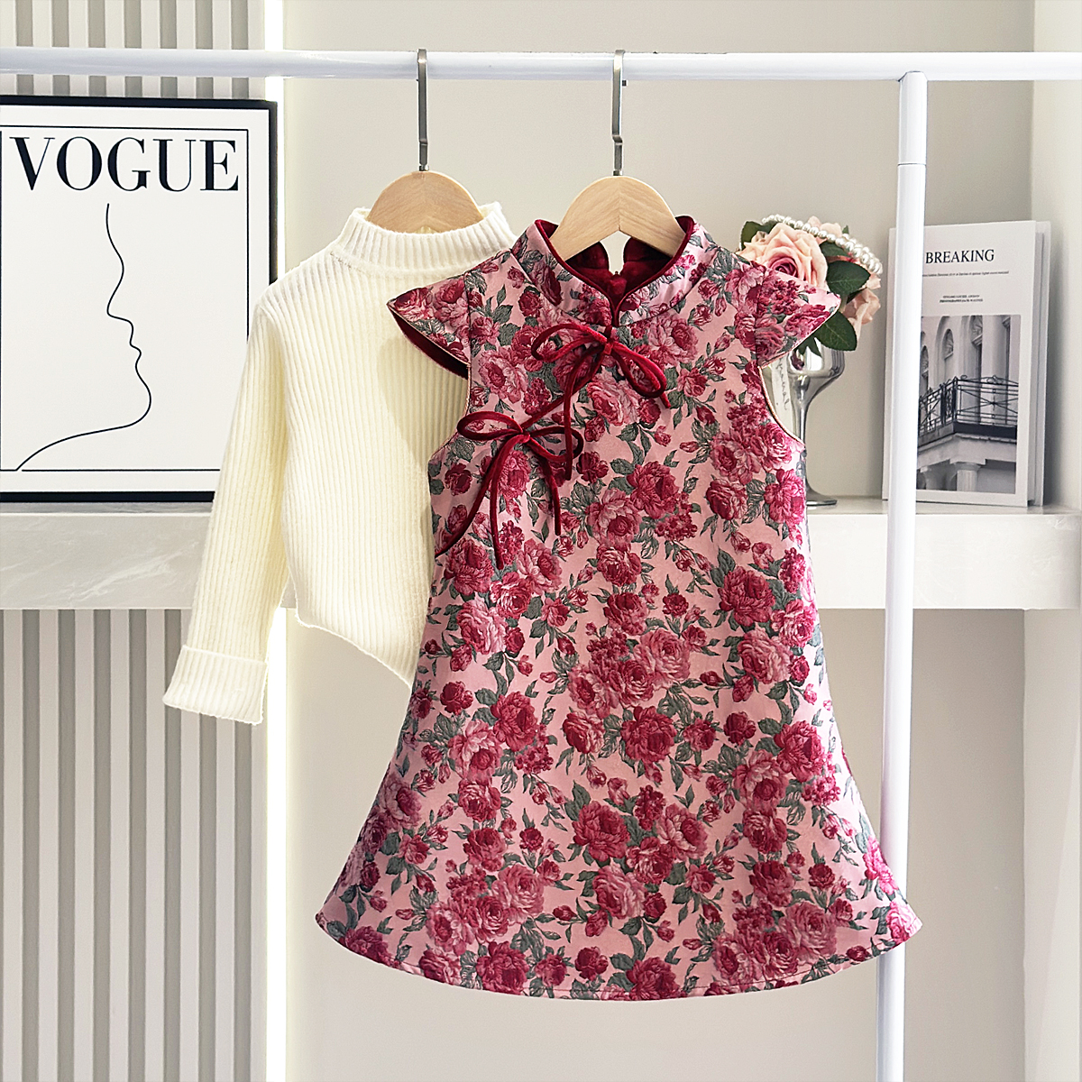 女童国风旗袍裙2025拜年服A字裙