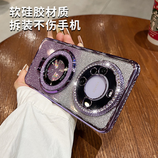 闪粉磁吸支架硅胶全包防摔50e情侣小众高级感mate40网红简约水钻边框30por男女 适用华为mate60pro手机壳新款