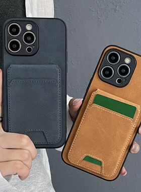 适用卡包iphone16手机壳17Pro苹果14promax新款13pro外壳IP简约12保护套11贴皮7plus小众8商务男x女款6复古XR