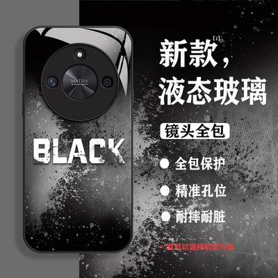 高级感适用荣耀X50手机壳X40网红X30i男款X40GT液态玻璃Play7TPro防摔Play6t个性Play5创意v40轻奢版黑色软壳