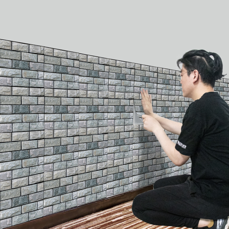 墙纸自粘商用餐饮烧烤店仿古青砖墙贴3d立体饭店墙裙贴纸防水防潮