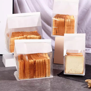 手提吐司袋自封口生吐司包装 袋卷边铁丝封口面包透明开窗十只装