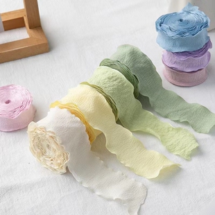 蛋糕装饰丝带棉麻褶皱丝带鲜花包装生日蛋糕包装鱼尾彩带荷叶边B