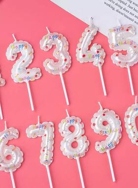 白色派对数字蜡烛数字蜡烛仿气球造型生日蛋糕甜品台烘焙插件装饰