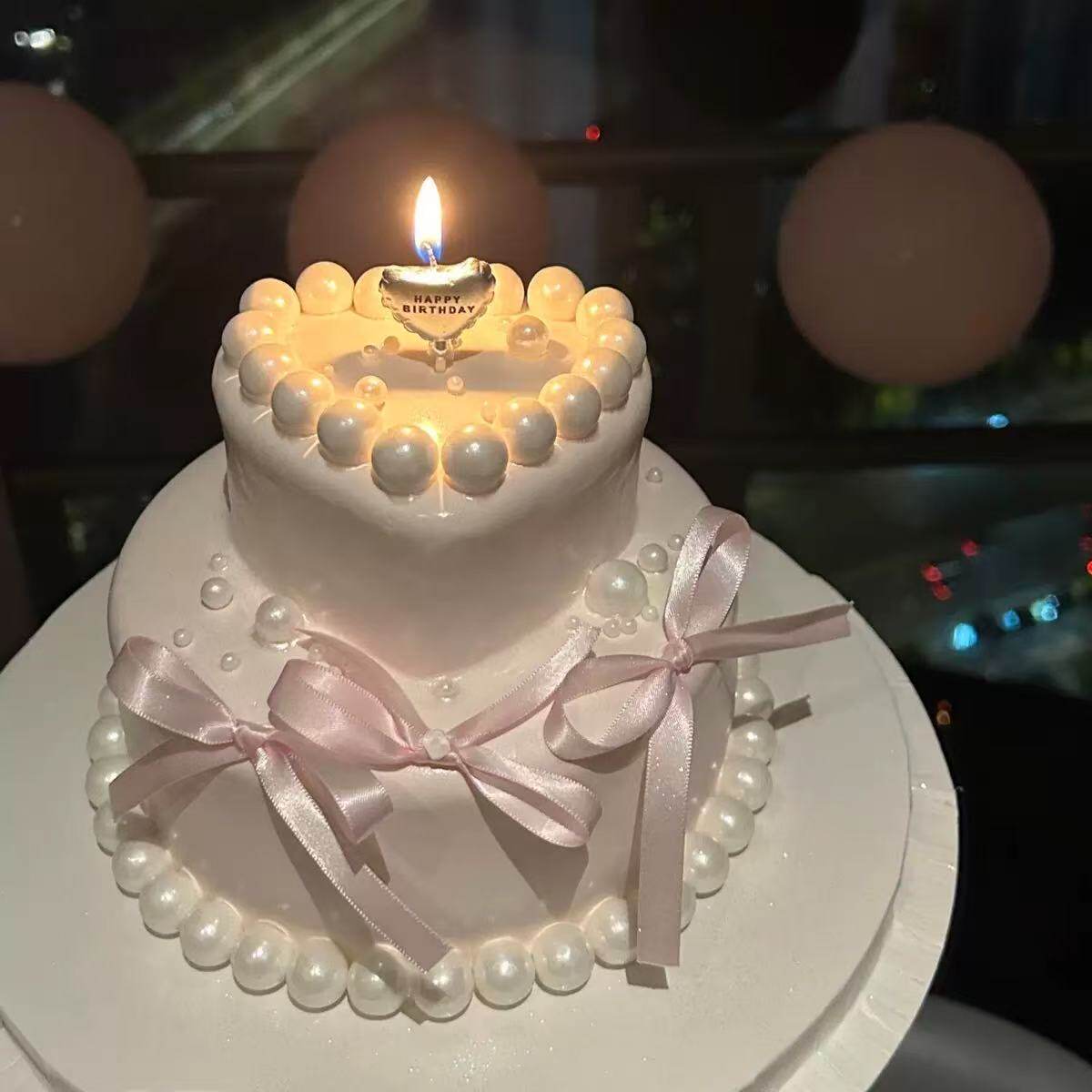 银色爱心蜡烛蛋糕装饰插件银色黑色白色气球爱心生日蜡烛插件