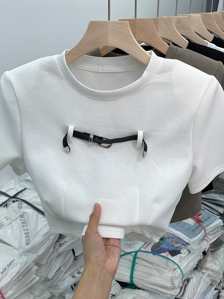 AMERICAN RETRO CHIC HONG KONG STYLE SHORT SLEEVE T-SHIRT WOMENS 2024 SUMMER NEW DESIGN SENSE NICHE CHIC UNIQUE TOP