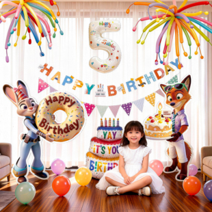 疯狂动物城生日场景装饰男女孩儿童气球派对氛围布置拍照道具KT板