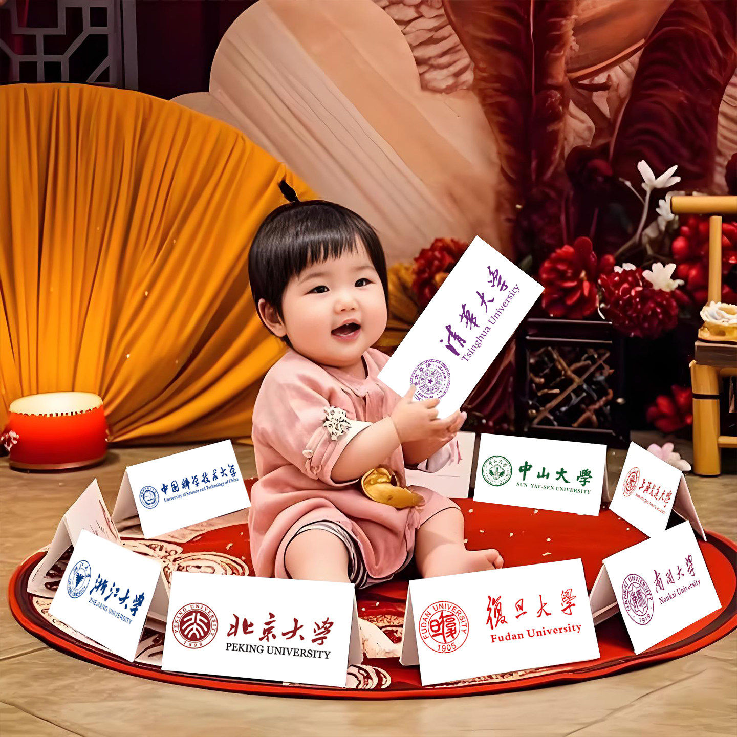 抓周大学名牌卡片道具宝宝周岁礼仪式感用品宝宝生日布置地垫摆件,节庆用品/礼品,节日装扮用品,淘宝优惠券,粉丝福利购,淘宝优惠卷