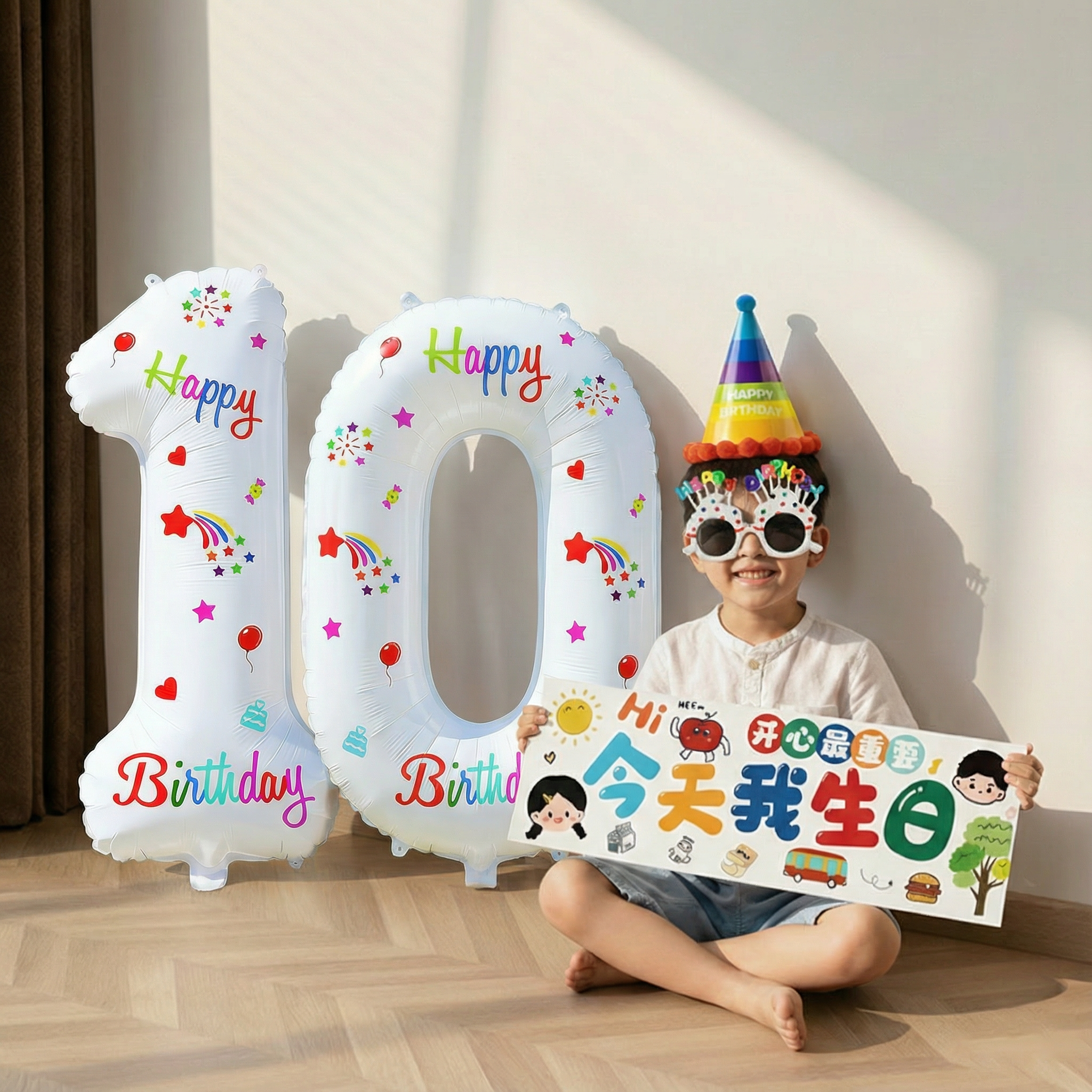 10岁生日布置场景装饰男童数字气球儿童快乐仪式感道具男孩拍照12