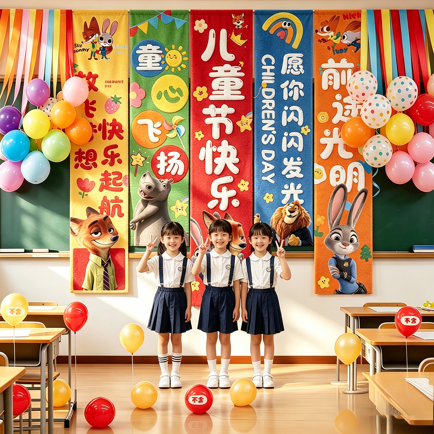 六一儿童节小学幼儿园教室班级黑板61氛围布置装饰挂布气球背景墙