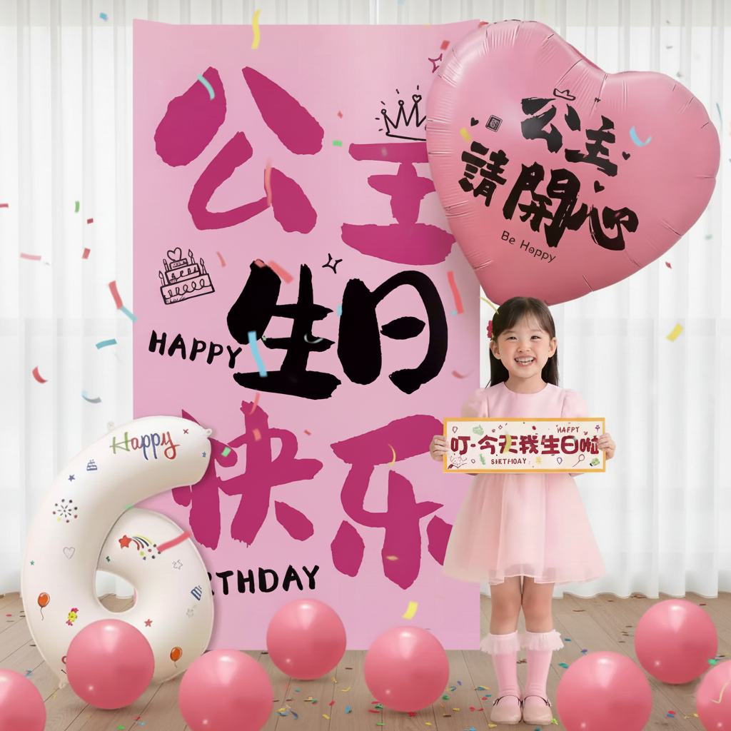 小女孩生日快乐场景气球装饰布置